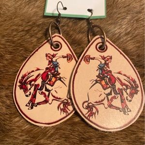 Bucking bronc leather earrings